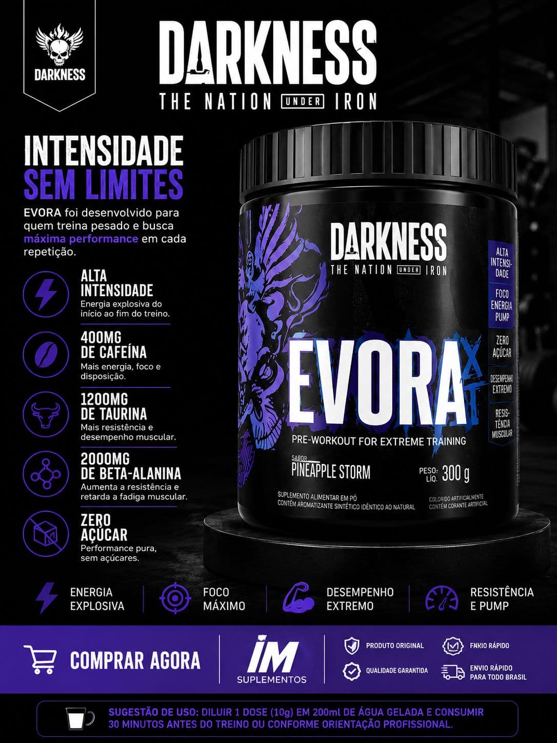 Evora PrÃ©-Treino Pineapple Storm 300g