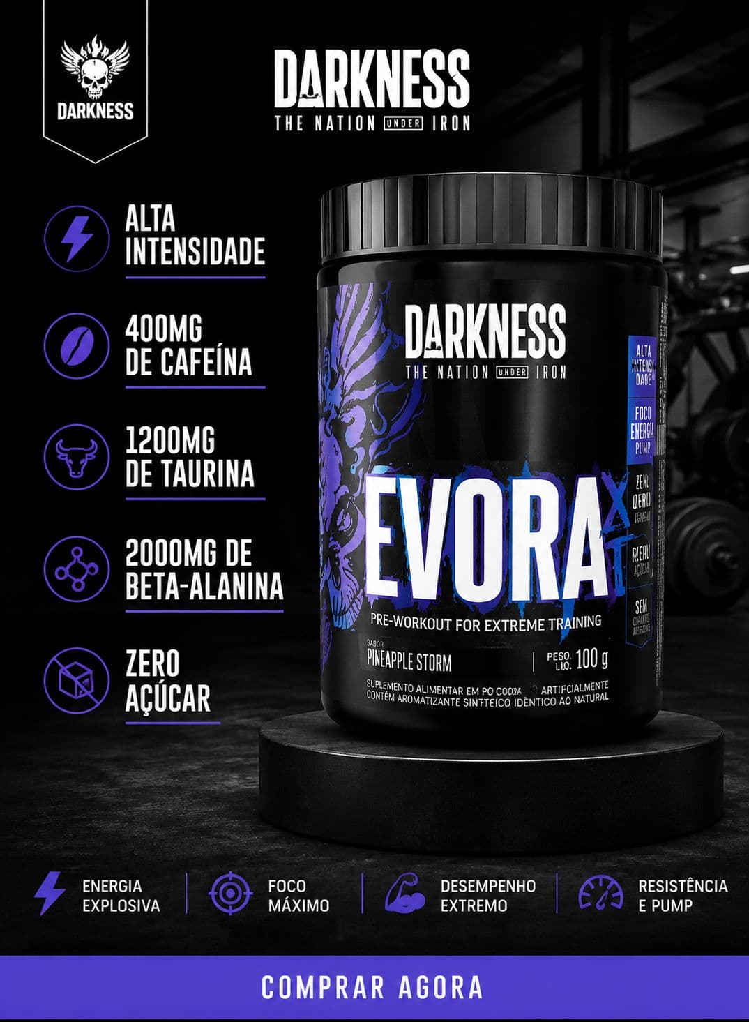 Evora XT PrÃ©-Treino Pineapple Storm 100g