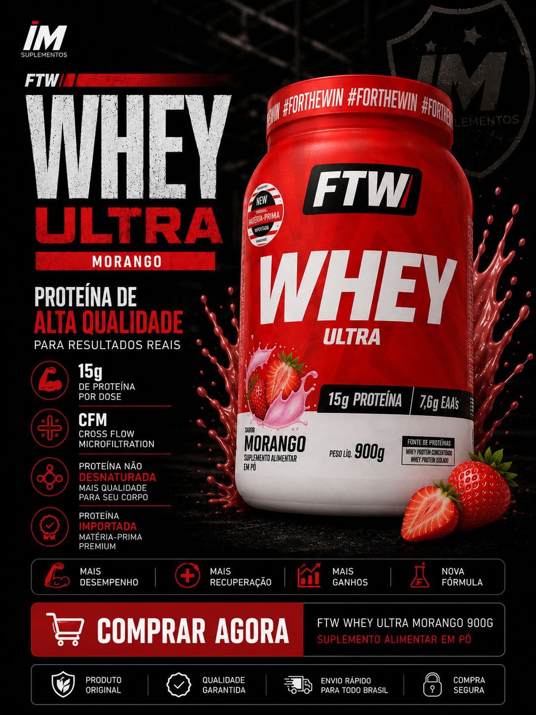 Whey Ultra Morango 900g