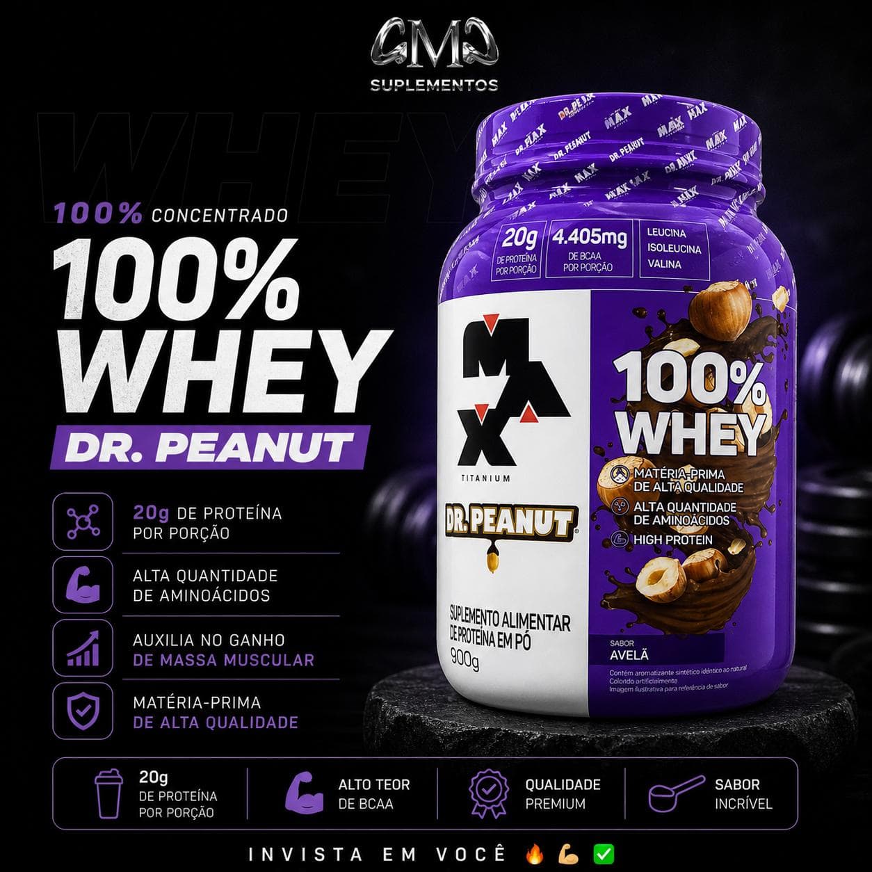 100% Whey Dr. Peanut AvelÃ£ 900g