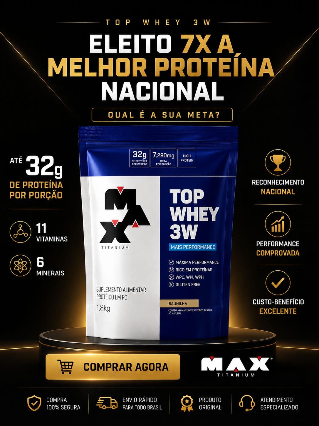 Top Whey 3W Baunilha 1800g